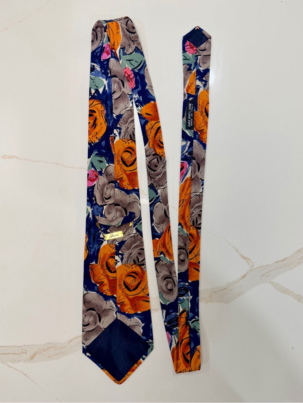 Vintage Brioni 100% Silk Abstract Floral Tie Made in Italy Orange Blue Designer - Picture 3 of 4